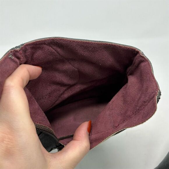 Women's Blue Gray Leather Heeled Ankle Boots Size 38 Bow Detail Ruched - Picture 14 of 14